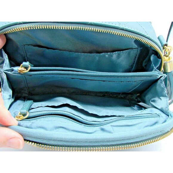 Joy & Iman Leather Quilted Jade Green Crossbody Shoulder Bag Gold Chain & Tassel - Picture 15 of 15